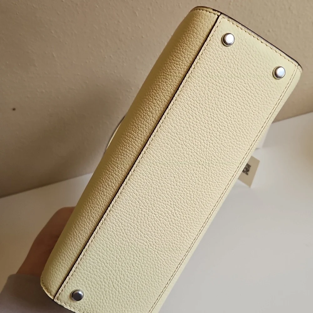 NWT Tory Burch Mini Eleanor Pebbled Satchel. Lemon Sugar. - Picture 7 of 11